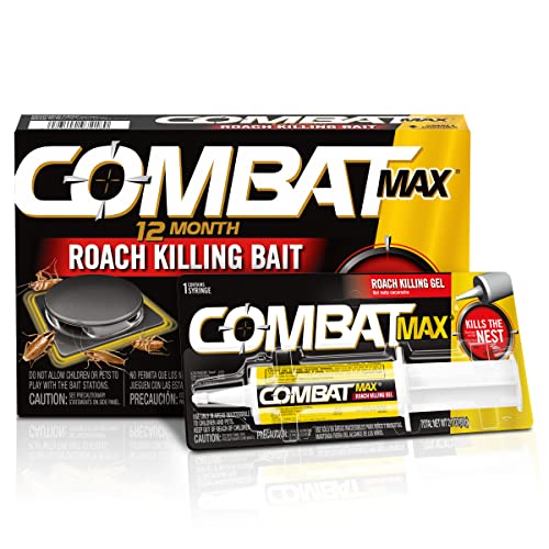 Combat Max 12 Month Roach Killing Bait, Small Roach Bait Station, Child-Resistant, 18 Count and Combat Max Roach Killing Gel for Indoor and Outdoor Use, 1 Syringe, 2.1 Ounces