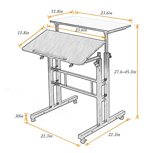 DlandHome Adjustable Rolling Desk Standing Desk, Sit-Stand Desk Cart Mobile Computer Desk Stand Up Desk Office Desk Riser Standing Table Workstation Mobile Desk, Black