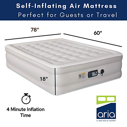 Aria Queen Raised Inflatable Air Mattress with Built-in Pump, Comfortable Air Bed for Travel or Guests