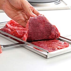 PRECISION MEATS Beef Jerky Slicer Kit - Superior 10" Butchers Carving Knife & Meat Slicing Cutting Board for Safe, Mouthwatering, Uniform Slices - Adjustable Thickness - Dishwasher Safe Jerky Maker
