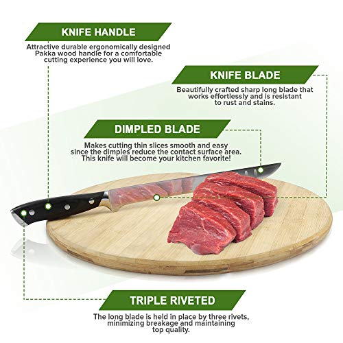 PRECISION MEATS Beef Jerky Slicer Kit - Superior 10" Butchers Carving Knife & Meat Slicing Cutting Board for Safe, Mouthwatering, Uniform Slices - Adjustable Thickness - Dishwasher Safe Jerky Maker