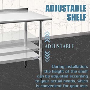 Hally Stainless Steel Table for Prep & Work 24 x 48 Inches, NSF Commercial Heavy Duty Table with Undershelf and Backsplash for Restaurant, Home and Hotel