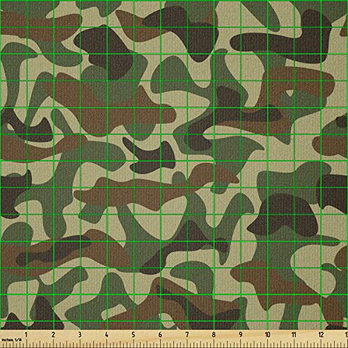 Ambesonne Camouflage Fabric by The Yard, Squad Uniform Design with Vivid Color Scheme Hunting Camouflage Pattern, Stretch Knit Fabric for Clothing Sewing and Arts Crafts, 1 Yard, Green Brown