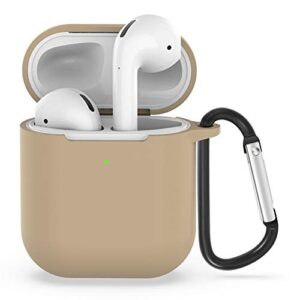 zalu upgrade compatible for airpods case with keychain [front led visible] premium silicone cover skin for airpods charging case 2 (milk tea)