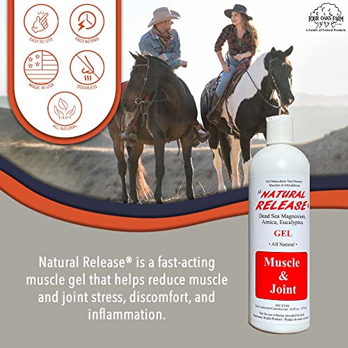 Four Oaks Farm Ventures, Natural Release Muscle Gel Treatment - Horse Liniment for Sore Muscles, Joint Pain, Tendon & Inflammation Relief - Easy to Use, Fast Acting, Alcohol & Menthol Free (16 oz)