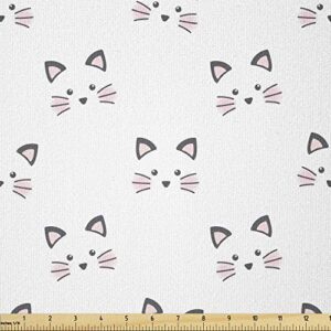 ambesonne kitten fabric by the yard, sketching of a blushing cat face features cartoon style hand drawn cat whiskers, stretch knit fabric for clothing sewing and arts crafts, 1 yard, pink grey