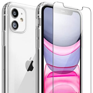 flexgear case for iphone 11 with 2x glass screen protectors [full protection] - crystal clear