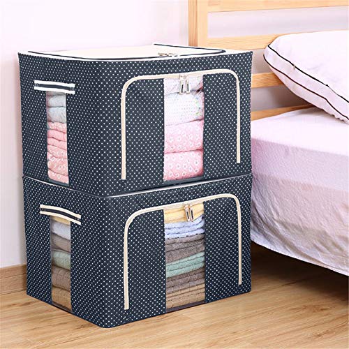 Eastjing Clothes Storage Bins, 2-Pack Storage Boxes Extra 66L Foldable Stackable Container Organizer Metal Frame Basket Set with Large Clear Window & Carry Handles for Bedding,Clothes,Closets, Bedrooms