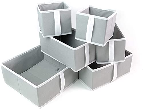 Staure Foldable Cloth Storage Box Pack of 6, Divider Drawer Organizers for Clothing, Closet Bins for Organization, Storage Containers for Underwear Bras Socks Lingerie Clothing, Gray