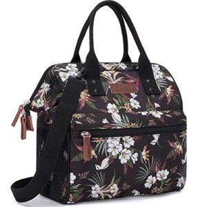 Insulated Lunch Bag, Wide-Open Lunch Box for Work/Picnic/Hiking/Beach/Fishing, Water-Resistant Leakproof Lunch Tote Bag for Women and Men (Flower Pattern+Shoulder Strap)