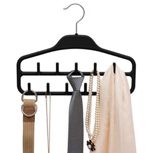 belt hanger rack holder for closet, sturdy belt organizer with 360 degree swivel, 11 large sturdy belt hooks, non slip rubberized belt storage, black