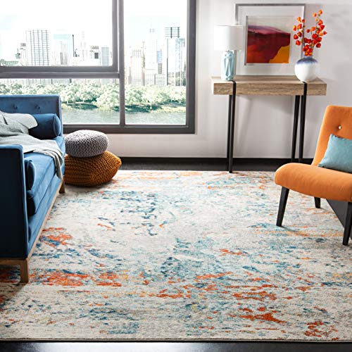 SAFAVIEH Madison Collection 6' x 9' Cream / Orange MAD478B Modern Abstract Non-Shedding Living Room Bedroom Dining Home Office Area Rug