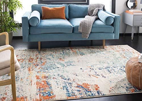 SAFAVIEH Madison Collection 6' x 9' Cream / Orange MAD478B Modern Abstract Non-Shedding Living Room Bedroom Dining Home Office Area Rug