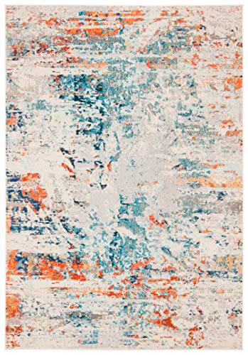 SAFAVIEH Madison Collection 6' x 9' Cream / Orange MAD478B Modern Abstract Non-Shedding Living Room Bedroom Dining Home Office Area Rug