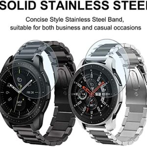 valkit Compatible Galaxy Watch 46mm/Galaxy Watch 3 45mm Bands, 2 Pack 22mm Stainless Steel Solid Metal Wrist Band Business Strap + Screen Protector for Gear S3 Frontier/Classic, Sliver/Black+Black