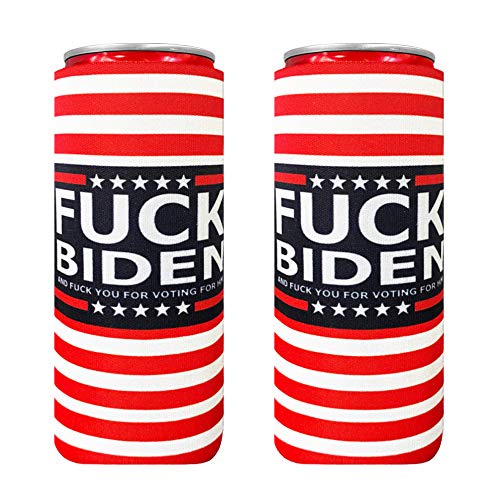 XccMe 2pcs Fuck Biden Can Cooler,Fuck You For Voting For Him Slim sleeves for 12oz Slim Cans like Red Bull, White Claw, Slim Beer and Spiked Seltzer Water（Fuck Biden）