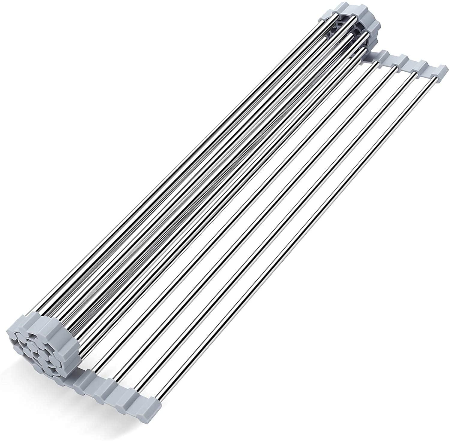 Dullrout Roll Up Dish Drying Rack 17.8 inch x 11.2 inch, Over The Sink Dish Drying Rack, Rollable Stainless Steel Sink Rack for Kitchen Organization, Foldable/Heat-Resistant/Easy to Store