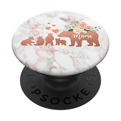 Mama Bear 4 Baby Cubs and Hearts Rose Pink Watercolor Floral PopSockets PopGrip: Swappable Grip for Phones & Tablets