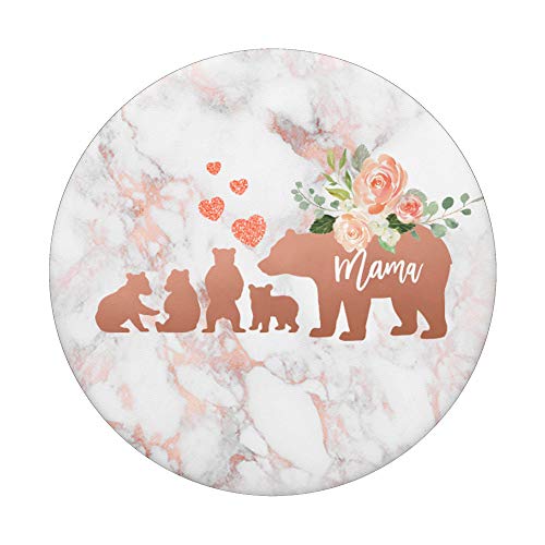 Mama Bear 4 Baby Cubs and Hearts Rose Pink Watercolor Floral PopSockets PopGrip: Swappable Grip for Phones & Tablets