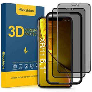 elecshion (full-coverage) privacy screen protector for iphone 11 and iphone xr(2 pack), anti-spy tempered glass screen protector for iphone 11/xr(6.1 ''), bubble free, (case friendly)
