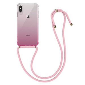 kwmobile crossbody case compatible with apple iphone xs max case strap - bicolor dark pink/transparent