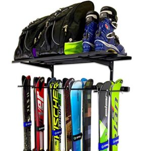 storeyourboard ski wall rack and storage shelf, holds 10 pairs, ski wall mount, home and garage storage hanger
