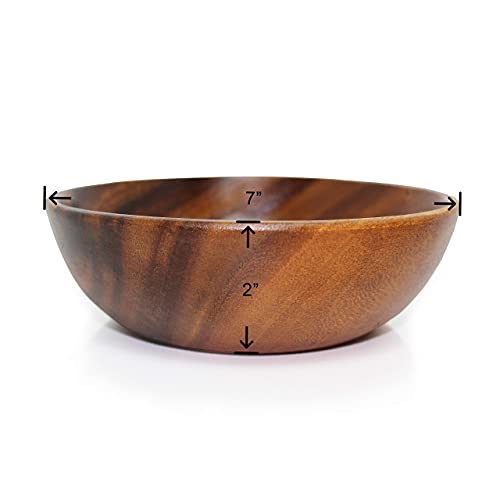 WRIGHTMART Wood Bowl, Set of 4 Bowls for Food, Salads, Pasta, Cereals, Nachos, Chips, Trail and Nut Mixes, Rustic Durable Hand Crafted Acacia Dining & Serveware Set, 7” diameter