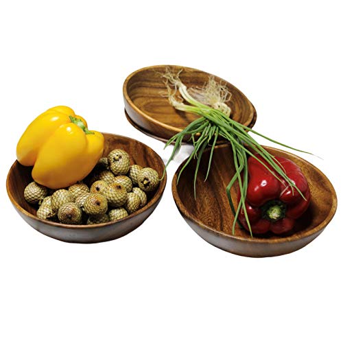 WRIGHTMART Wood Bowl, Set of 4 Bowls for Food, Salads, Pasta, Cereals, Nachos, Chips, Trail and Nut Mixes, Rustic Durable Hand Crafted Acacia Dining & Serveware Set, 7” diameter
