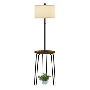 Lavish Home Floor Lamp with Table - Mid-Century Modern Nightstand or Side Table with USB Port and Hairpin Legs - Standing Light with Shelves