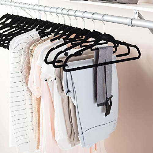 Zober Velvet Hangers 20 Pack - Clothes Hanger W/Tie Bar - Non-Slip, Swivel Hook, Slim Felt Hangers - Suits, Clothes, Pants, Coat Hanger - Black