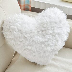 christmas decorations fluffy heart throw pillow with pillow cover and insert, shaggy faux fur,valentines day,mothers day decorative design for indoor and outdoor, (white, heart shape-15.7x15.7inches)