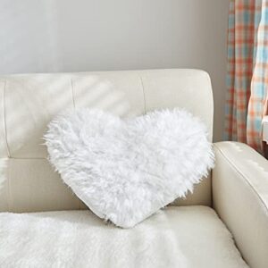 Christmas Decorations Fluffy Heart Throw Pillow With Pillow Cover and Insert, Shaggy Faux Fur,Valentines Day,Mothers Day Decorative Design for Indoor and Outdoor, (White, Heart Shape-15.7X15.7Inches)