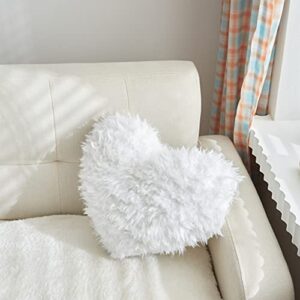 Christmas Decorations Fluffy Heart Throw Pillow With Pillow Cover and Insert, Shaggy Faux Fur,Valentines Day,Mothers Day Decorative Design for Indoor and Outdoor, (White, Heart Shape-15.7X15.7Inches)