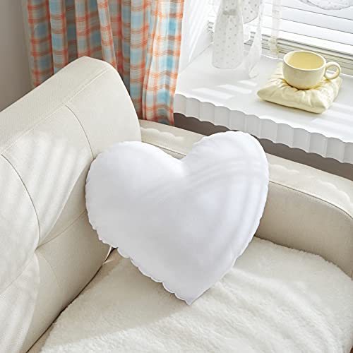 Christmas Decorations Fluffy Heart Throw Pillow With Pillow Cover and Insert, Shaggy Faux Fur,Valentines Day,Mothers Day Decorative Design for Indoor and Outdoor, (White, Heart Shape-15.7X15.7Inches)