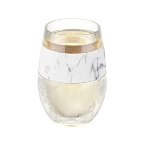 host plastic stemless double wall insulated drink chiller marble cup with freezing gel, glasses for red and white wine, 1 count (pack of 1)