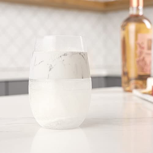 HOST Plastic Stemless Double Wall Insulated Drink Chiller Marble Cup with Freezing Gel, Glasses for Red and White Wine, 1 Count (Pack of 1)