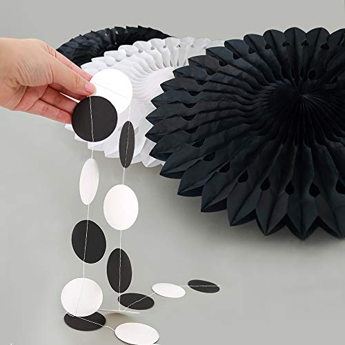 Black White Party Decorations for Halloween Theme Birthday Decor Hanging Pom Pom Fan Garland Decoration Streamer Banner Backdrop Wedding Bridal Baby Shower Bachelorette Hen Party supplies