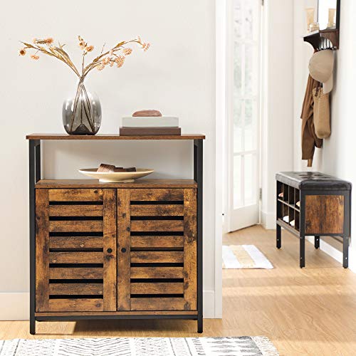 VASAGLE LOWELL Standing Cabinet, Storage Cabinet, Accent Side Cabinet with Shelf, Cupboard with Louvered Doors, Multifunctional in Living Room, Bedroom, Hallway, Rustic Brown ULSC76BX