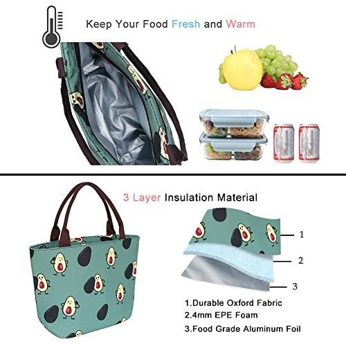 E-Clover Lunch Box for Women Insulated Lunch Bag Reusable Lunchbox Cooler Bags for Office Work Beach Travel Avocado Gifts