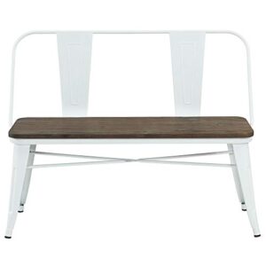 whi rustic industrial metal & solid wood back in white bench