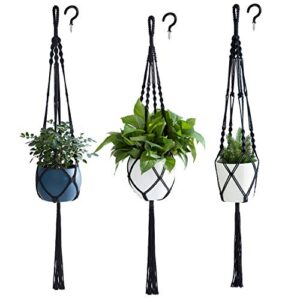 protitous macrame plant hanger 3pcs black indoor hanging planter basket flower pot holder cotton rope with ceiling hook,same size,4 legs 39 inch