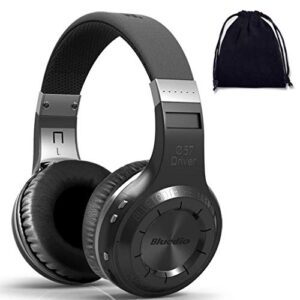 bluedio turbine h wireless bluetooth 5.0 stereo headphones with mic, shocking bass headphones with storage bag for music enthusiast, voice control (on ear, black)