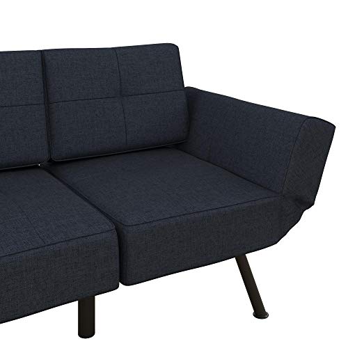 REALROOMS Euro Upholstered Tufted Loveseat Futon with Storage Pockets, Blue Linen
