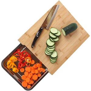 lily’s home mess-free bamboo cutting board with slide out drawer tray, large