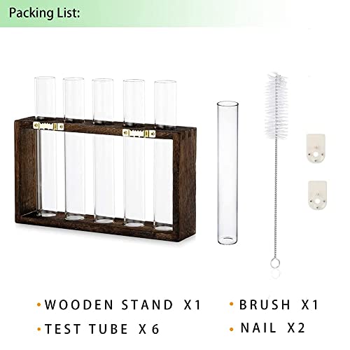 Ivolador Wall Mounted Hanging Plants Terrarium Test Tube Flower Bud Tabletop Glass Wooden Stand with 5 Test Tube Perfect for Propagating Hydroponic Plants Home Garden Wedding Decoration