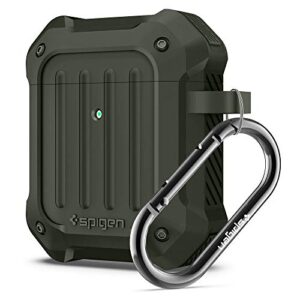 spigen tough armor designed for airpods case cover for airpods 1 & 2 [front led visible] - military green