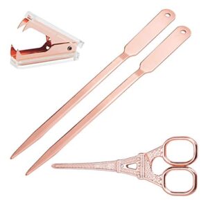 rose gold desk accessories set - scissors, staple remover and 2 letter openers, luxury rose gold office supplies & desk decorations