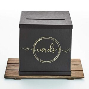 Hayley Cherie - Black Gift Card Box with Gold Foil Design - Large Size 10" x 10" - For Wedding Receptions, Bridal & Baby Showers, Birthdays, Graduations, 21st Parties