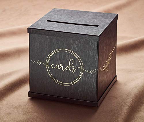 Hayley Cherie - Black Gift Card Box with Gold Foil Design - Large Size 10" x 10" - For Wedding Receptions, Bridal & Baby Showers, Birthdays, Graduations, 21st Parties