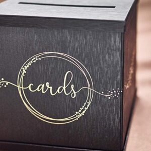 Hayley Cherie - Black Gift Card Box with Gold Foil Design - Large Size 10" x 10" - For Wedding Receptions, Bridal & Baby Showers, Birthdays, Graduations, 21st Parties